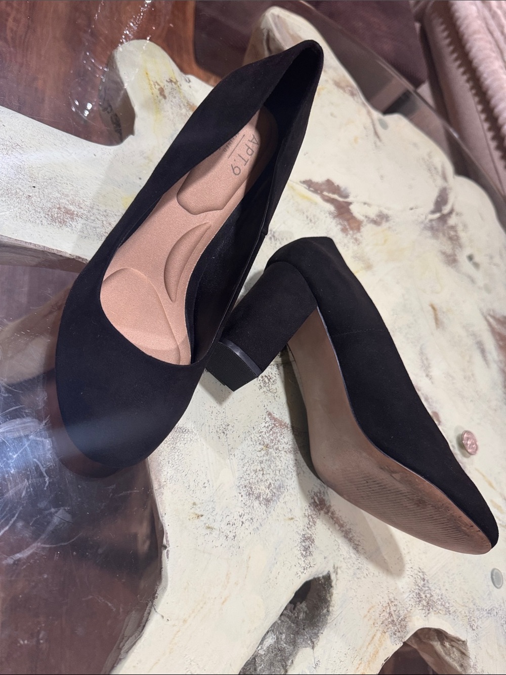 Apt. 9 Black Suede Low Block Heel Pump